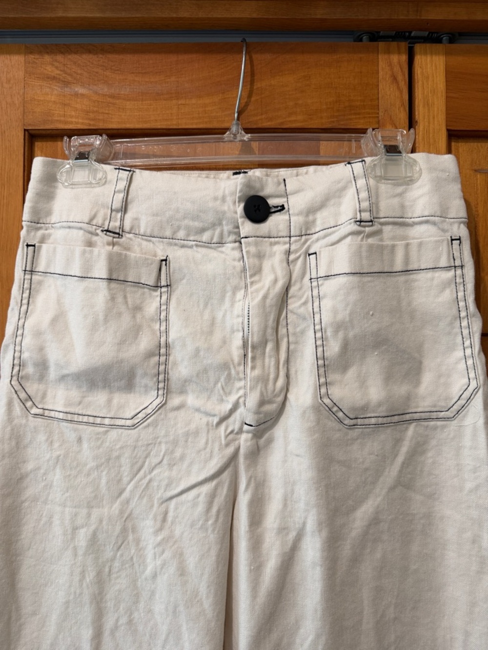 Anthropologie Maeve The Collette Contrast-Stitch Linen Crop Wide Leg Pants - Picture 6 of 8